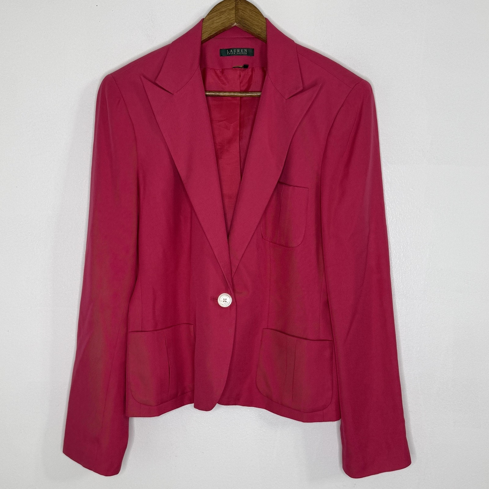 Ralph Lauren Blazer Womens 12 Pink Cotton Blend One Button Lined Twill Jacket